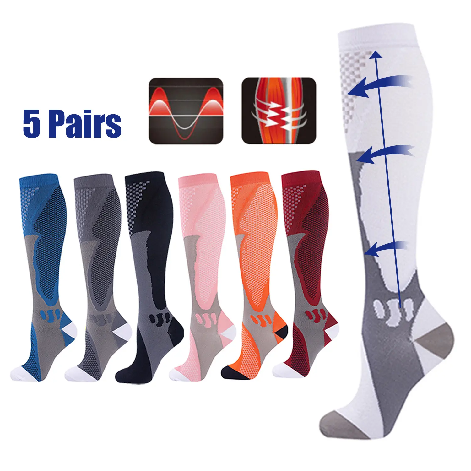 Compression Socks - 5 Pairs (20-30 mmHg) for Men & Women | Comfortable, Durable, and Supportive | Perfect for Everyday Use and Active Lifestyles | Breathable High Performance Fabrics summerwins