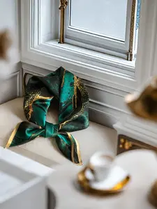 One item, a 70cm x 70cm scarf, a golden marble-patterned scarf, a multi-functional luxurious artistic fashion square scarf, suitable for daily wear, vacations, social gatherings, Halloween, Christmas, Valentine's Day, and Father's Day gifts in all seasons