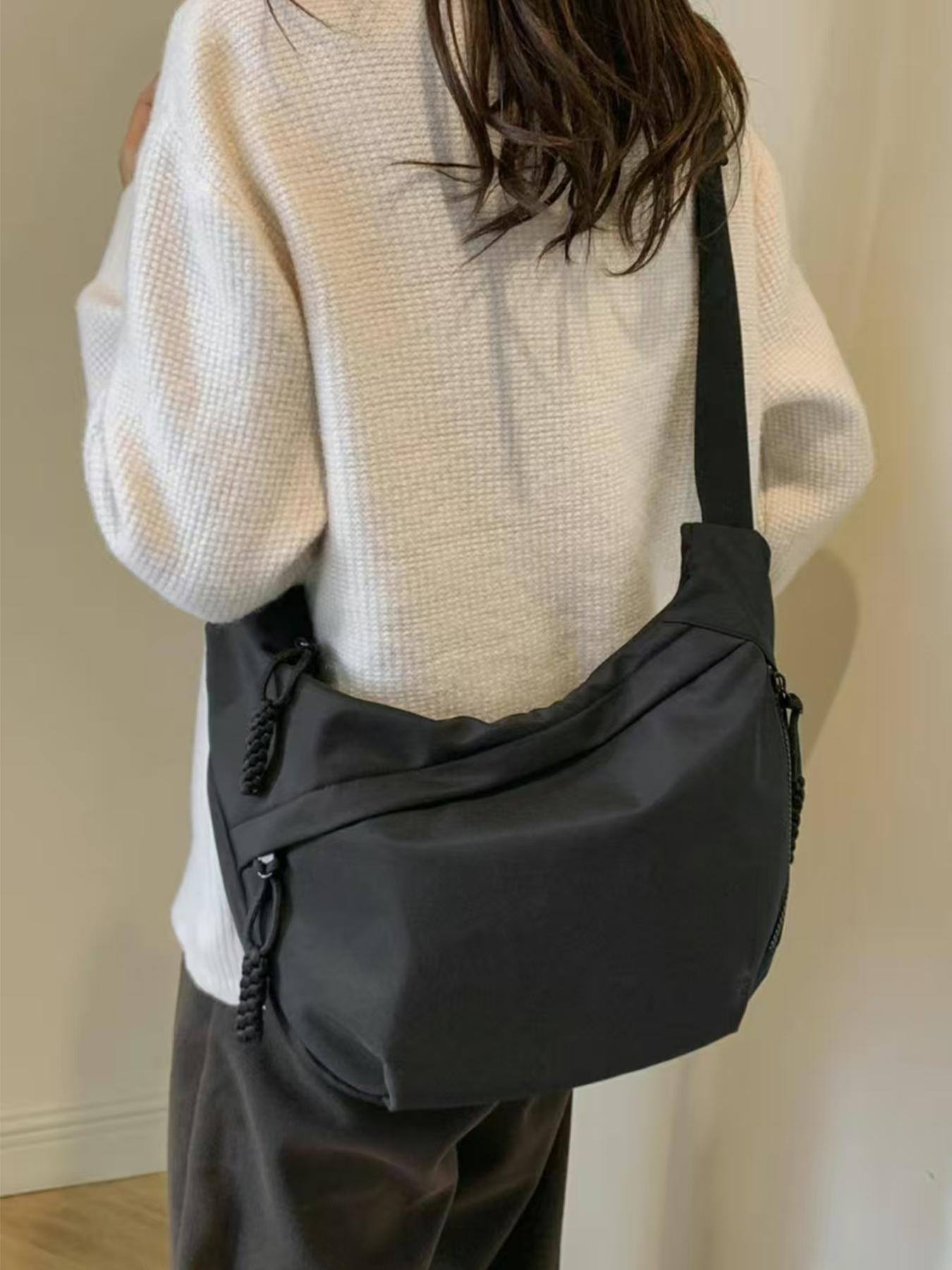 Women's Fashionable Solid Color Nylon Lightweight Crossbody Bag, Large Capacity Zipper Everyday Bag, Work Bag for Work & Back to School