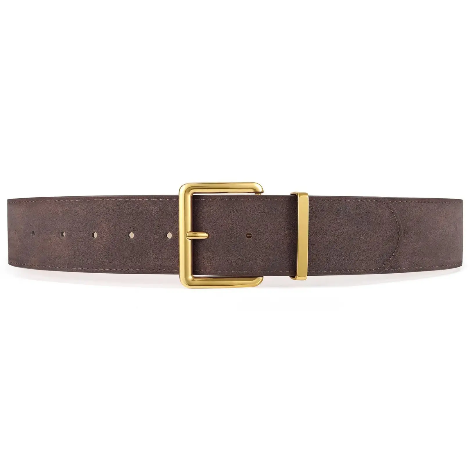 Women's Wide Suede Waist Belt - Square Gold Alloy Buckle, Vintage Chunky, Adjustable Size, Classic Female Wear Accessory for Dresses, Coats
