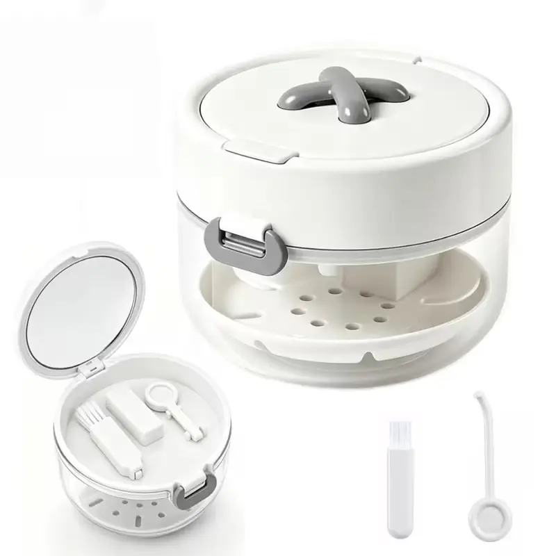 1 Waterproof Lockable 3 in 1 Portable Denture Case Orthodontic Retainer Braces Travel Storage Organizer Box With Mirror