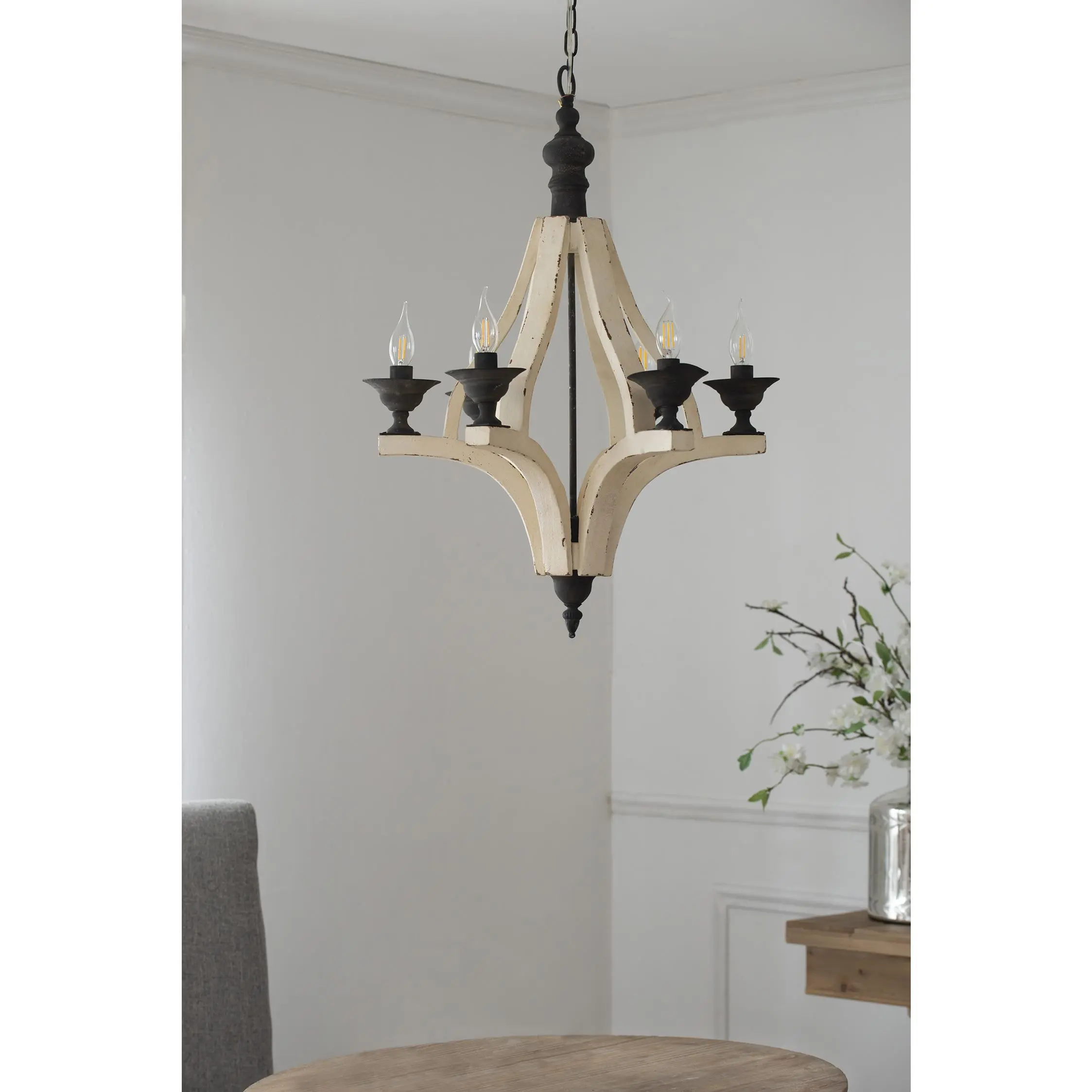 ARCH 6-Light Wood Chandelier Hanging Light Fixture with Adjustable Chain for Kitchen Dining Room Foyer Entryway, Rustic Farmhouse Ceiling Lamp, Bulb Not Included, Multiple Size Options, Living Room Table for Sofa Side, Bedroom, Office