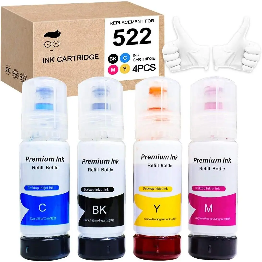 Compatiable with Epson T522 Refill Ink Bottle Kit for Supertank ET-2800 ET-4700 ET-4800 ET-2710 ET-2720, ET-2803 Printer, 4 Packs