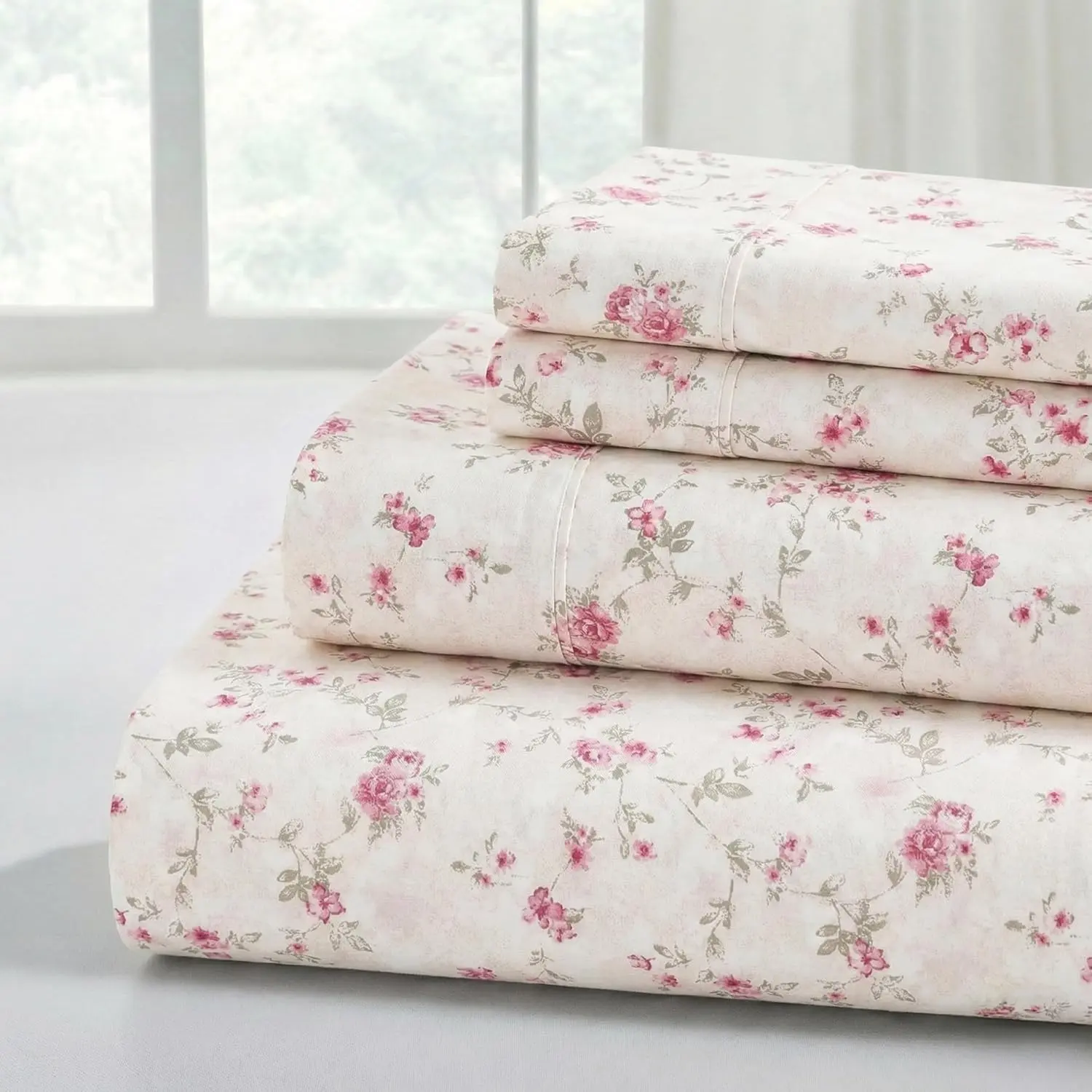 Printed 4-Piece Extra Soft Bedding Sheets & Pillowcase Set, Deep Pocket up to 16 inch Mattress Kashmir Rose King