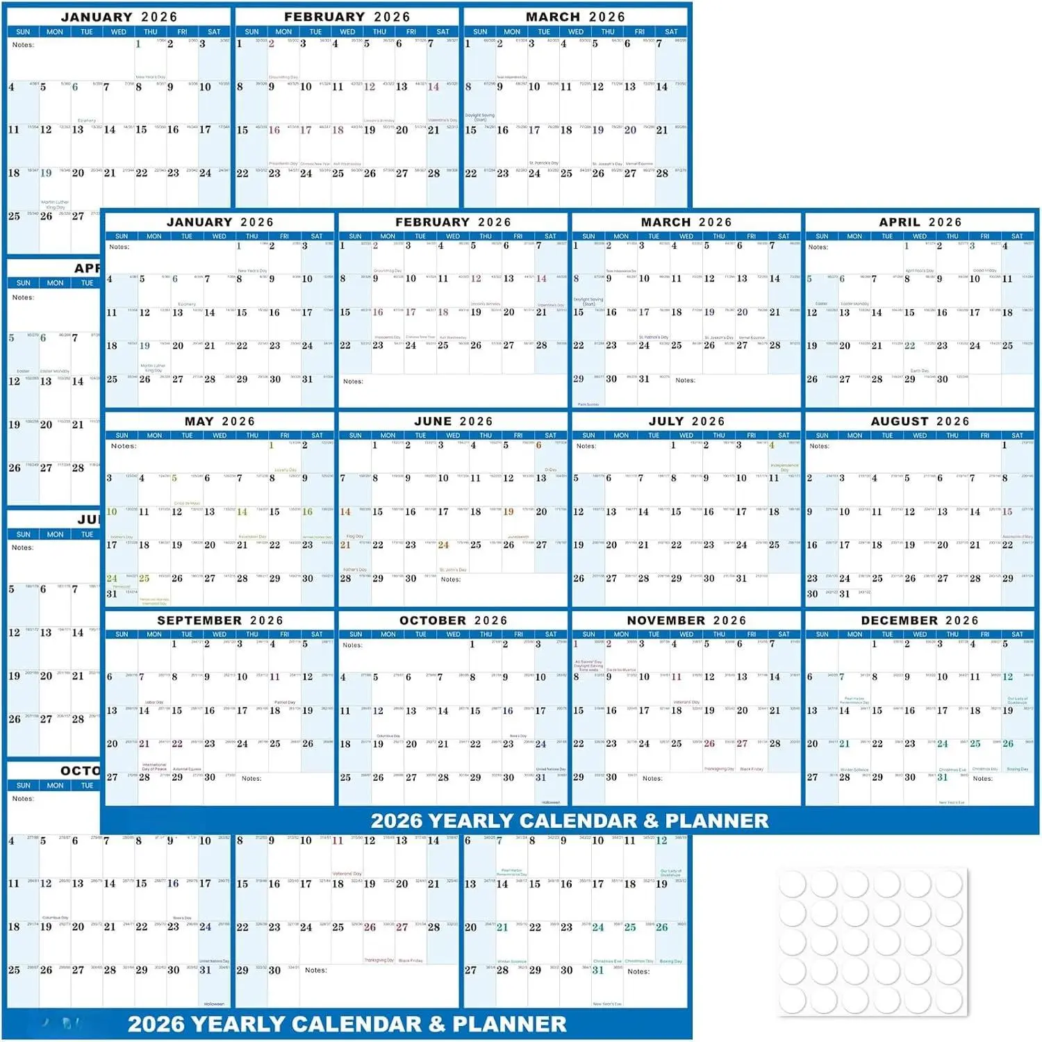 32" x 48" 2026 Wall Calendar, Dry Erase Wall Calendar 12 Month Annual Calendar 2026, Reversible Wall Calendars, Horizontal/Vertical Wall Planner, with Julian Dates