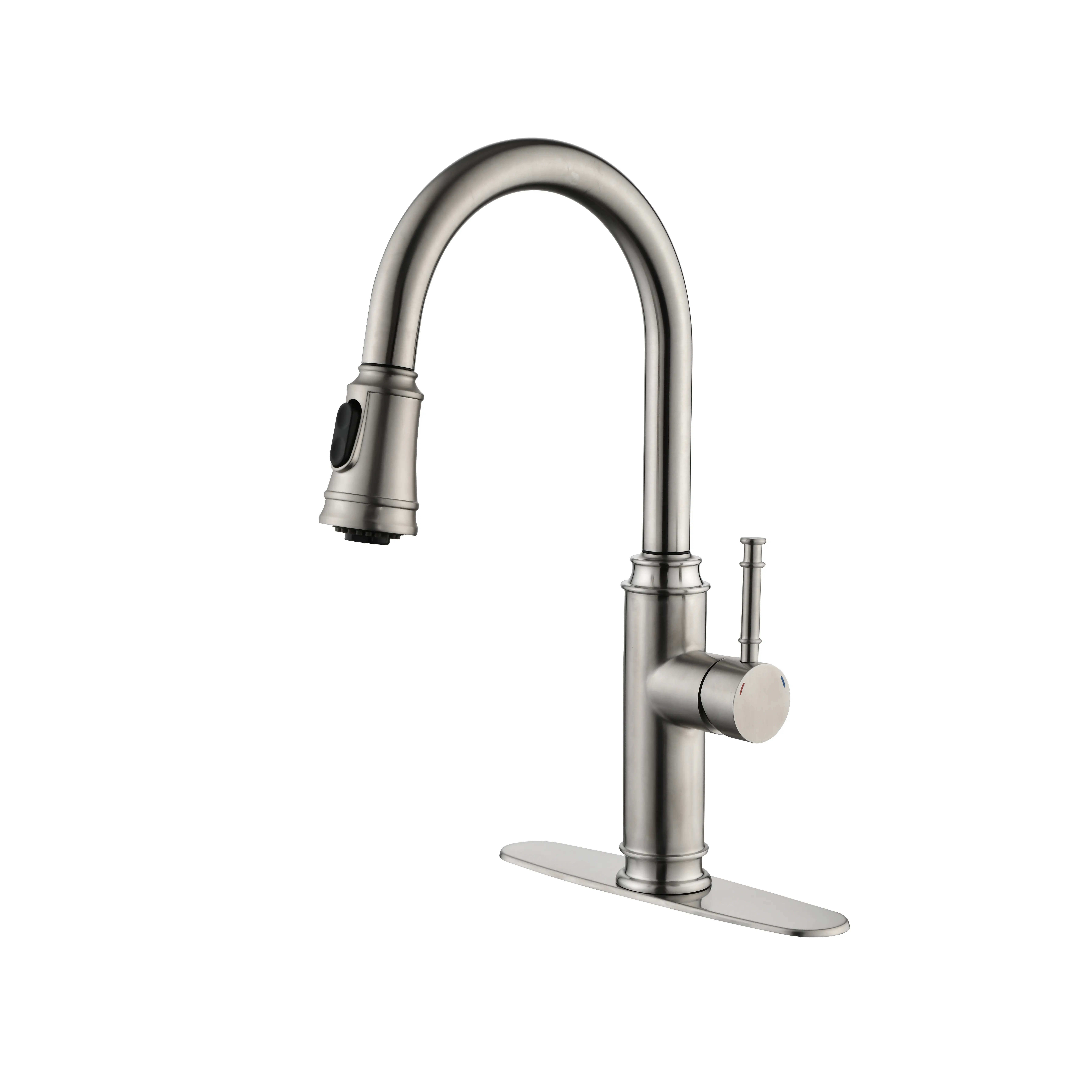 Nokaa Single Handle High Arc Pull Out Kitchen Faucet, Stainless Steel Pull Down Sprayer with Brushed Nickel Finish, 360° Rotation, Dual Stream/Spray Modes for Kitchen Sink