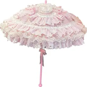 Original Handmade Lolita Umbrella Girl Heart Pink Flower Wedding Tea Party Small Western Umbrella Photography Prop Luo Umbrella