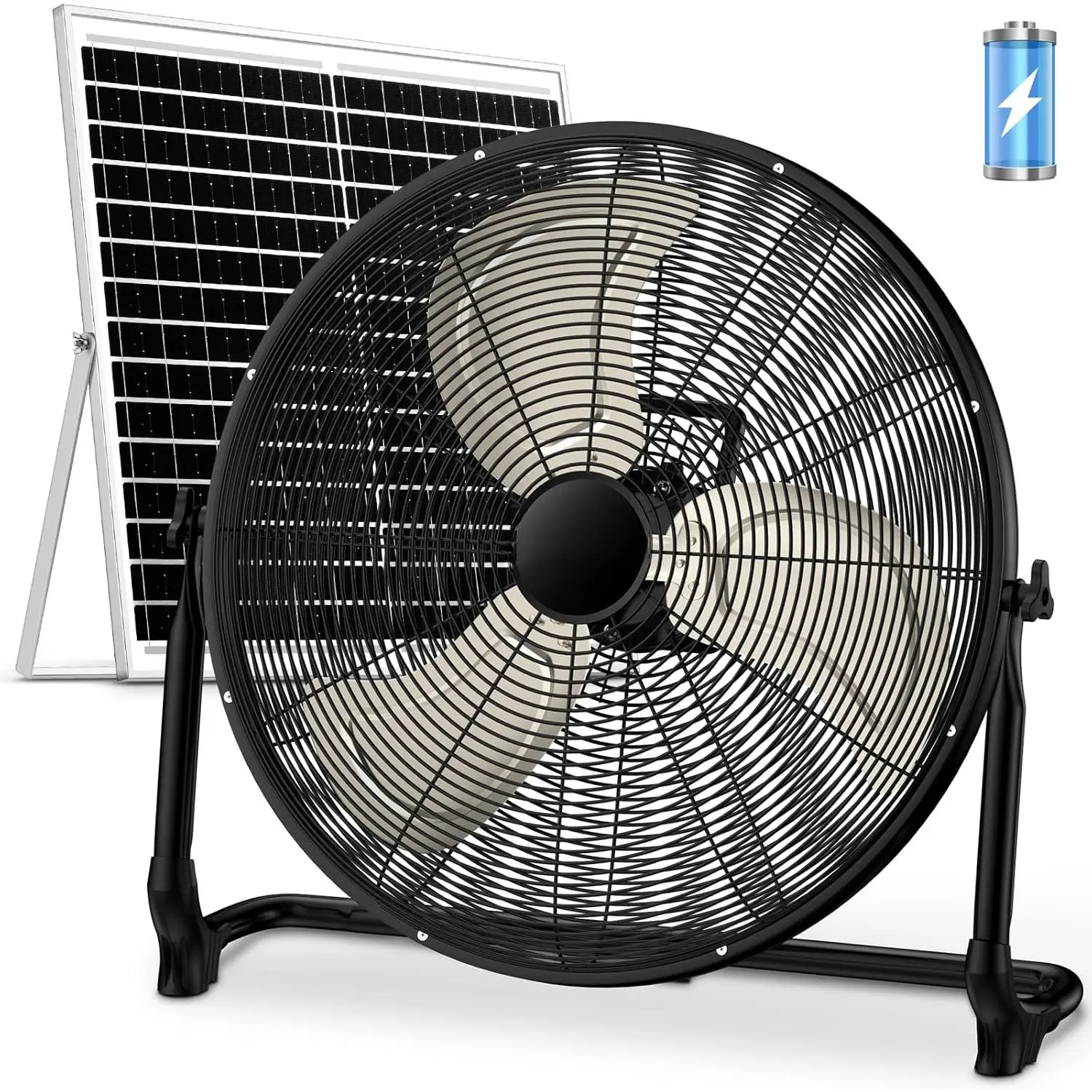 20" Large Solar Fan, Portable Battery Operated Floor Fan, 50W Rechargeable Solar Powered Wireless Camping Fan Outdoor, Waterproof, Hi-airflow, Cordless, for Outside Home Garage Gym Patio Travel