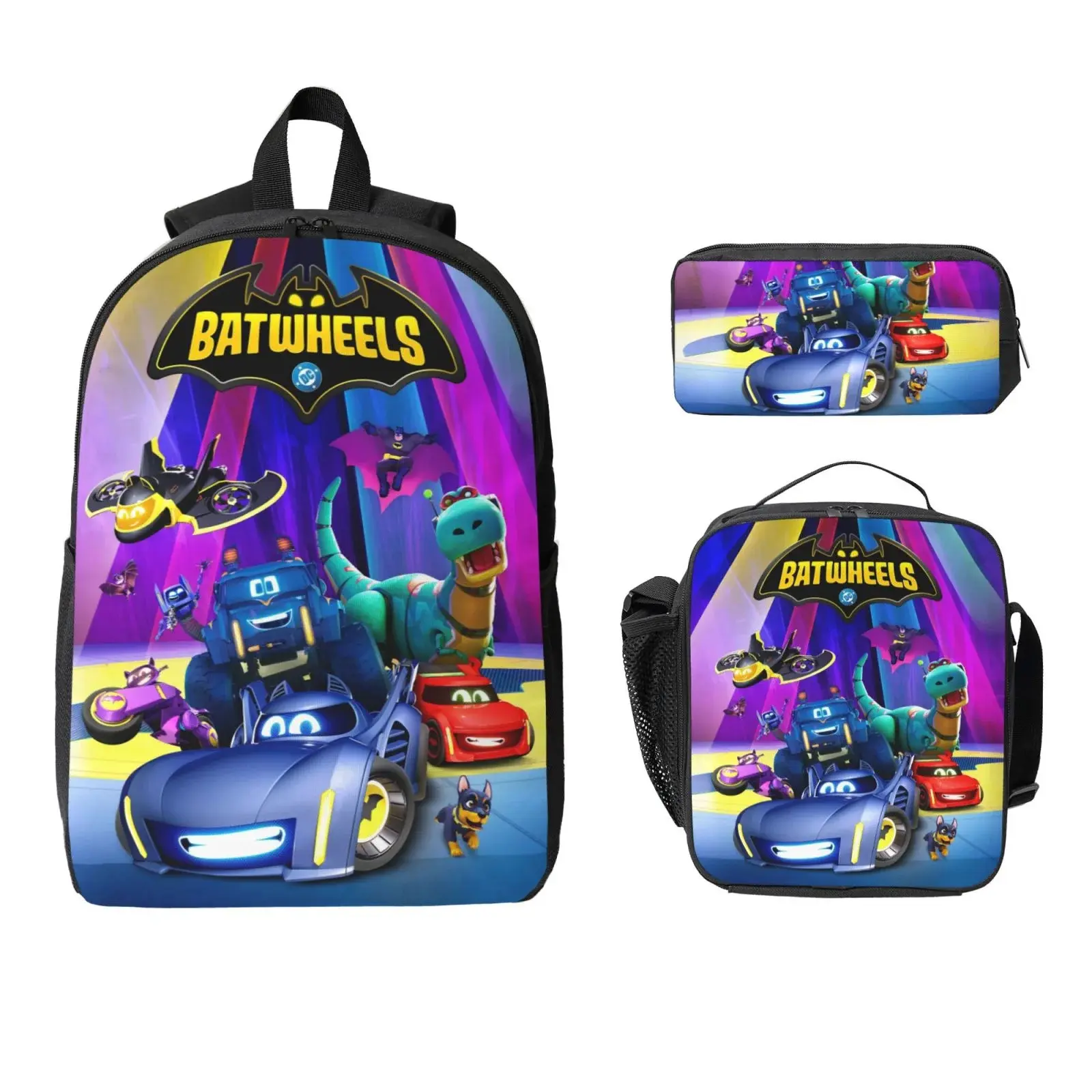 3 Piece High Capacity Bookbag Bat-wheels Backpack Set Travel Knapsack with Lunch Box Pencil Case