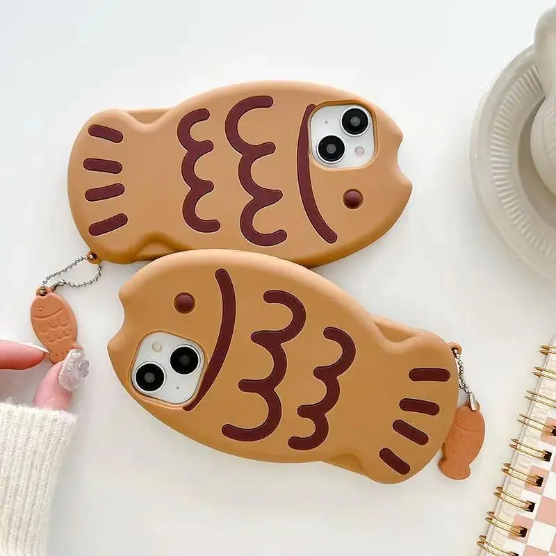 Fish Shape 3D Silicone Phone Case For iPhone 17 Air 11 12 13 14 15 16 Pro Max With Pendant Protector Cover
