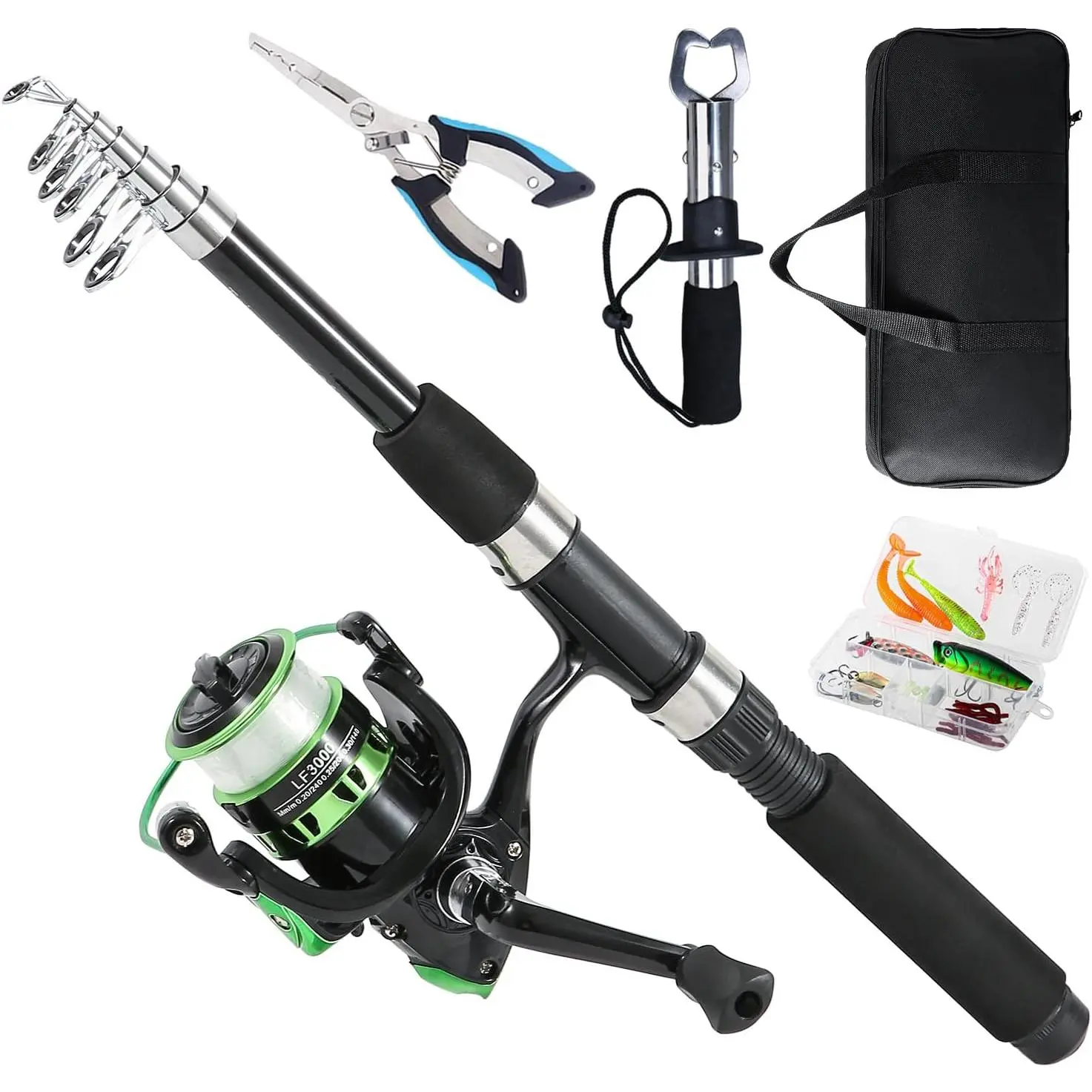 Fishing Rod, 6.9ft Telescopic Fishing Rod and Reel Combo with Fishing Pliers and Lip Gripper Fishing Equipment, 5.2:1 Pre- Spinning Reel Combo Set Fishing Pole