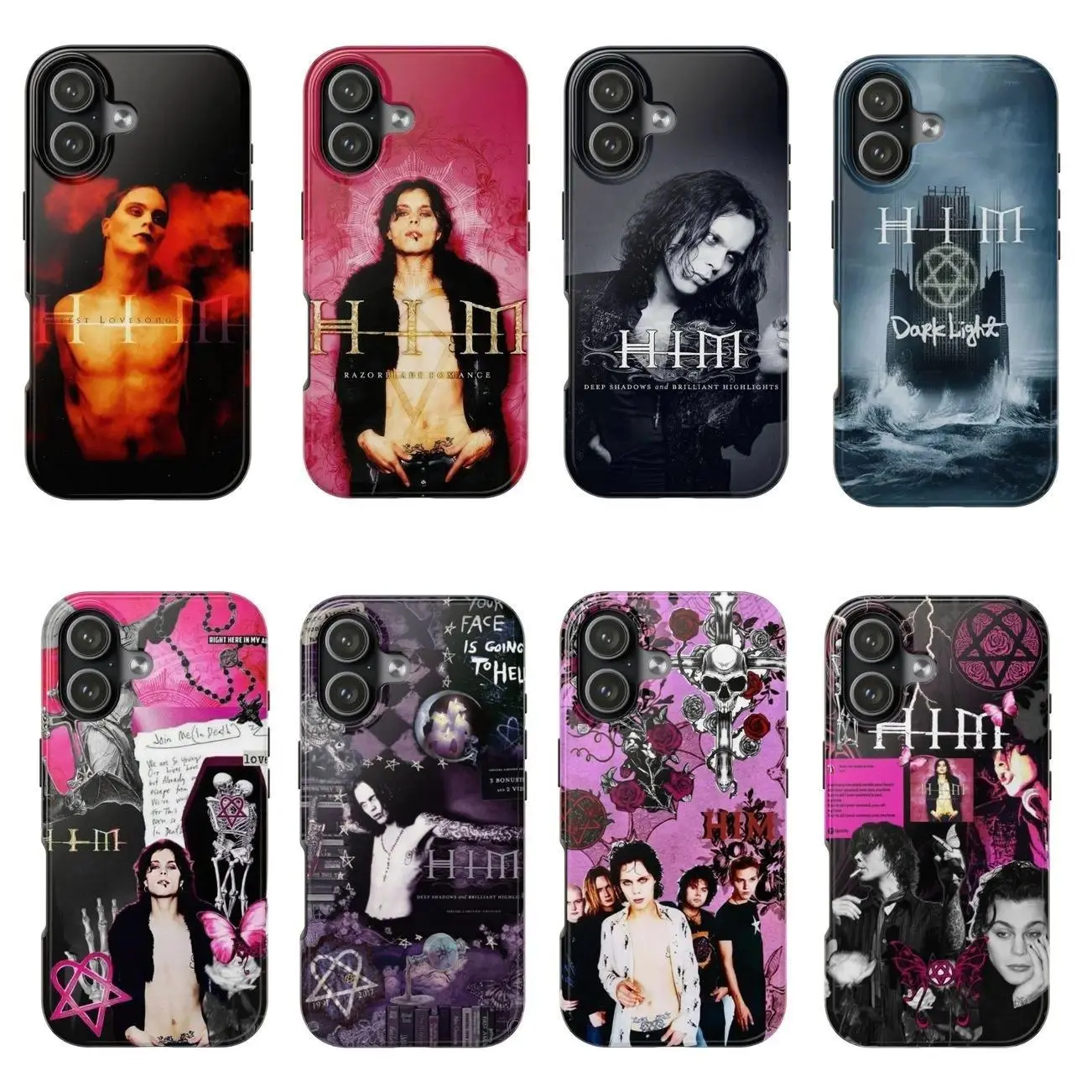HIM Albums Phone Case, Metal Band Merch, Pop Hooks, Razorblade Romance, Love Mental, Dark Light, Protective Case Suitable for iPhone 17-11 Pro Max/Plus and  Samsung Galaxy S23-25