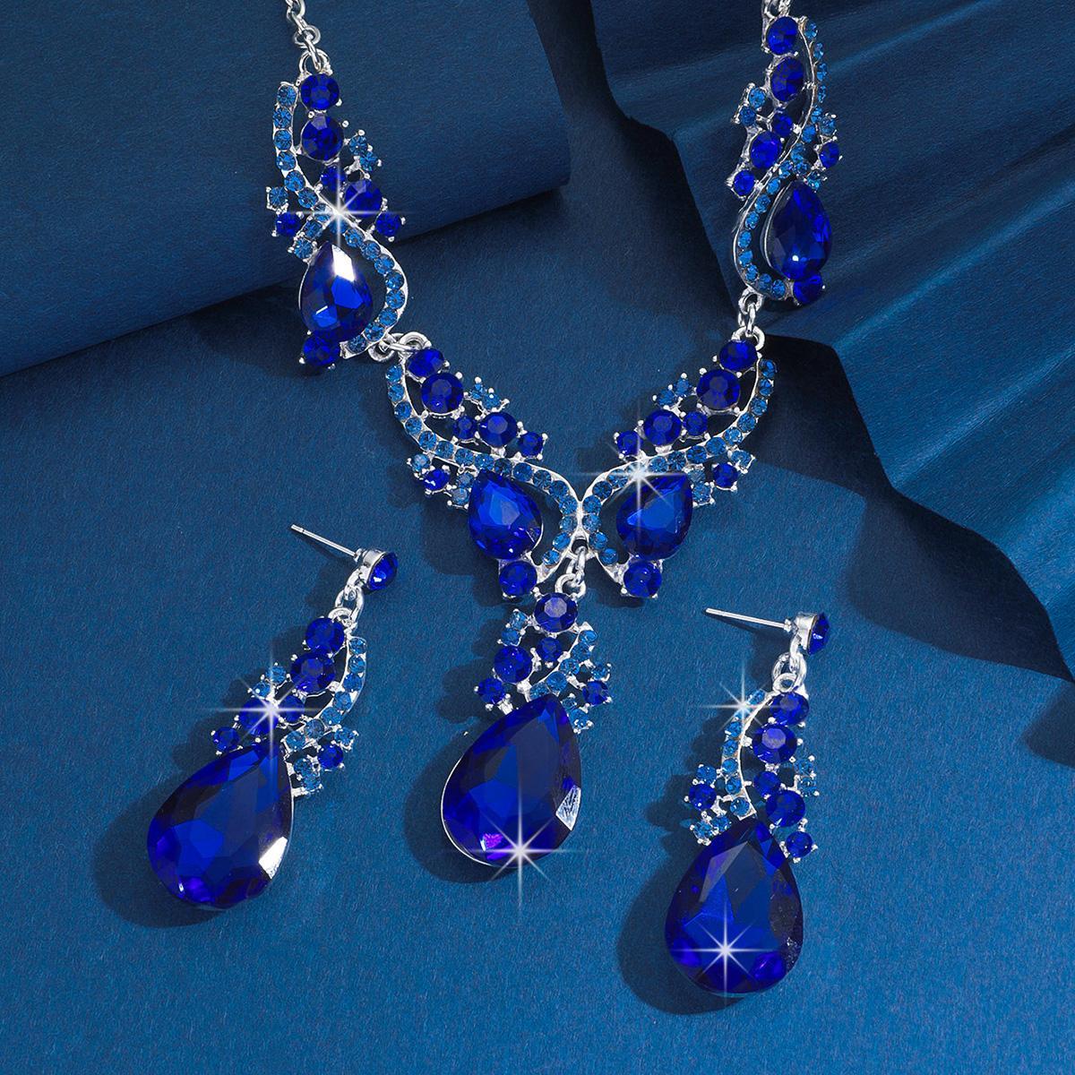 3pcs women's jewelry set with rhinestone crystal necklace earrings, bridal wedding accessories