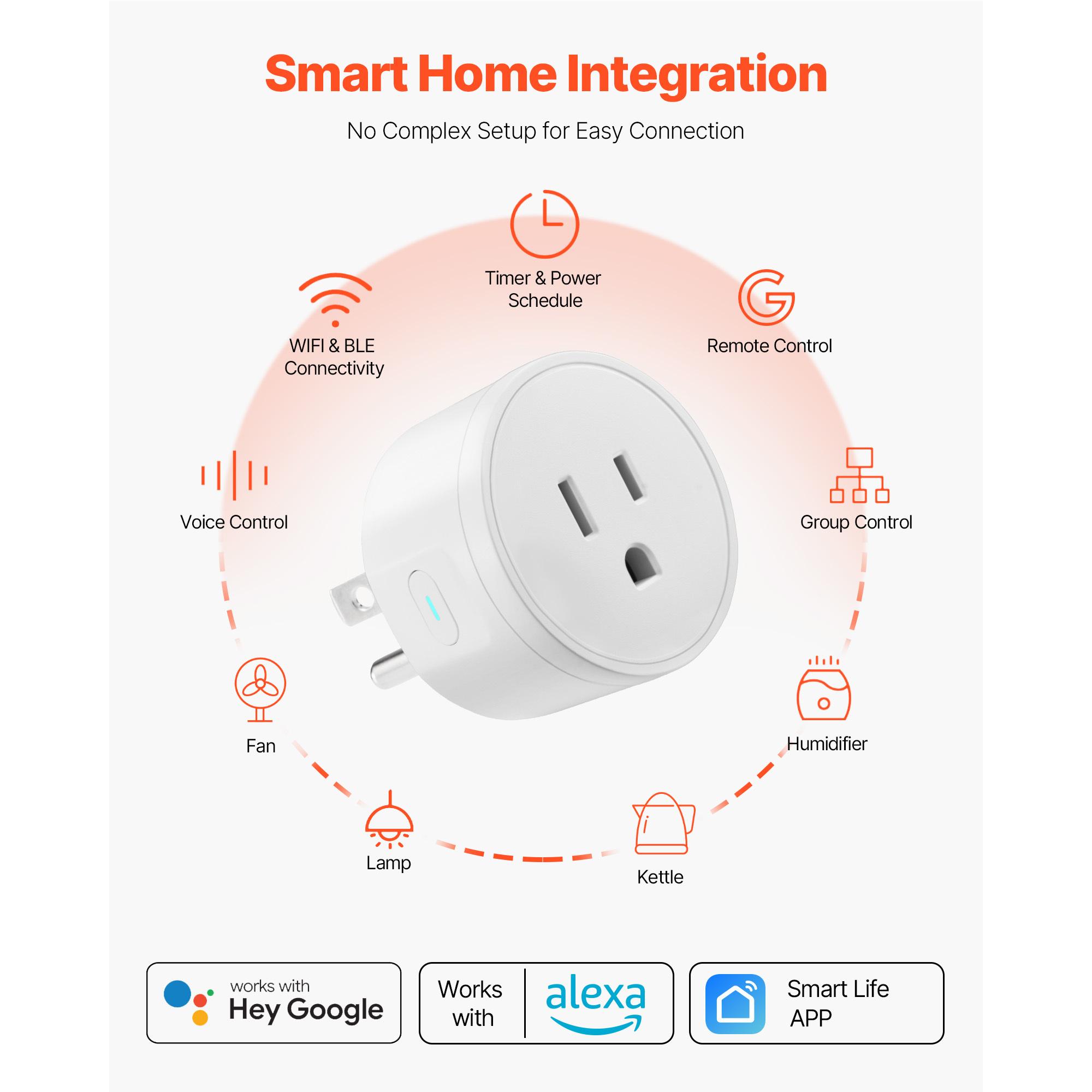 VEVOR Smart Socket Works with Alexa and Google Home 4 Pack White Smart Socket