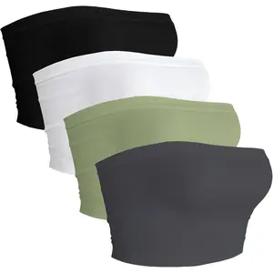 4 Pieces Tube Top Strapless Tops for Women Summer Bandeau Basic Crop Tops Sleeveless Shirt 2026
