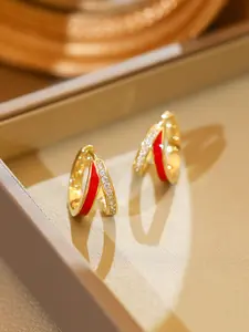 Glaze Single-Sided Zircon Earrings, Copper Material, Small C-Shaped Ear Studs, Perfect for New Year Gifts