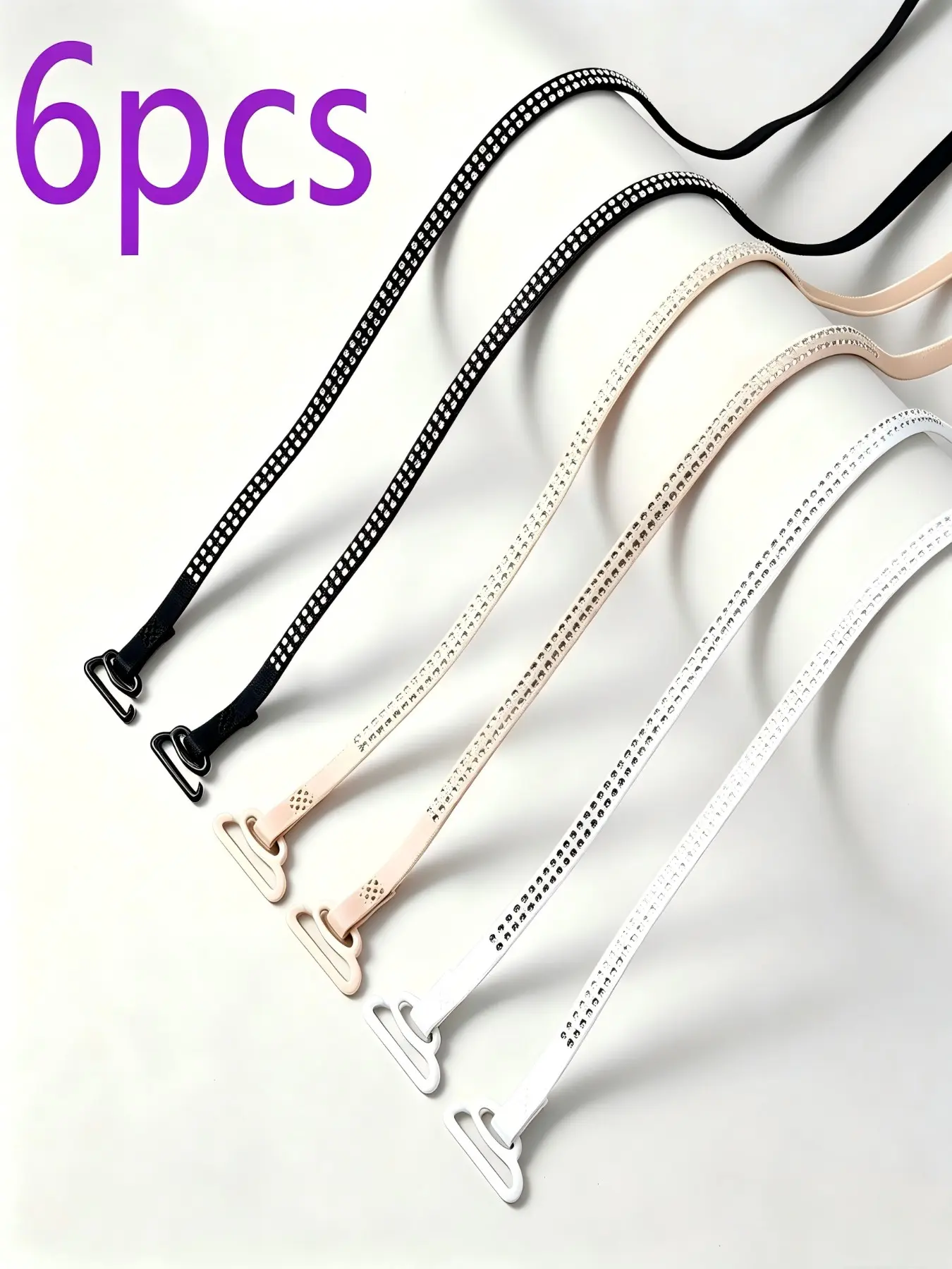 6pcs Adjustable Strap, Multi-Color Shiny Crystal Bra Strap, Non-Slip Elastic Strap for Wedding Dress, Party Gown, Evening Dress, Camisole, Accessories