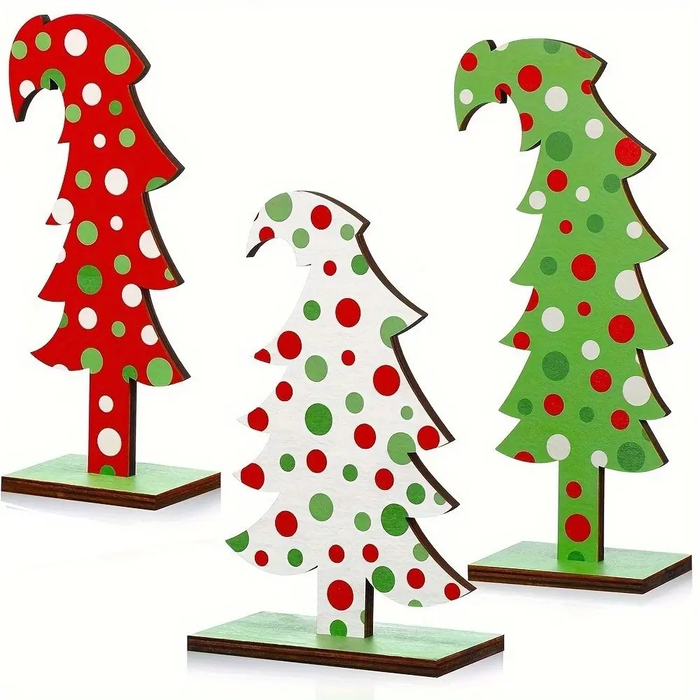 3pcs Grinch Christmas Wooden Decoration Tree Set, Perfect for Home Office, Rustic Centerpiece, Room Decor, Holiday Ornaments