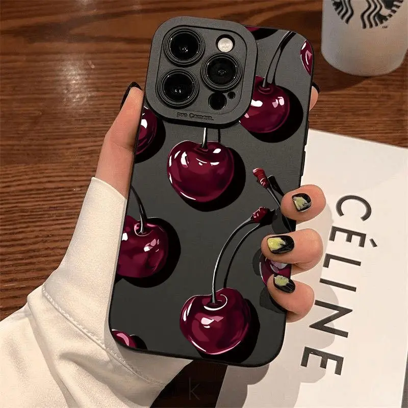 Summer Cherry Fruit TPU Phone Cover - Soft, Shockproof, Drop-Resistant Protection Casing for iPhone 17,16,16E Series,15,14,13,12,11,XS,XR,X,Plus,Pro Max Mobile Device Accessories