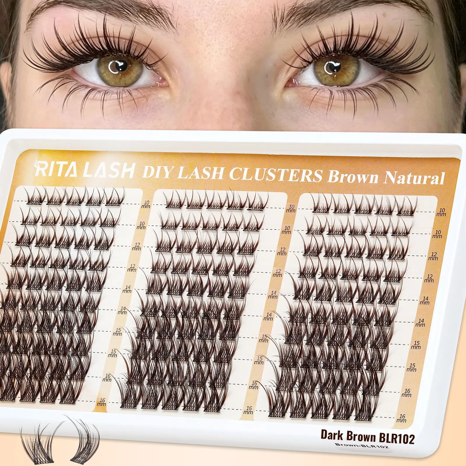 RITALASH 150PCS BLR102 Dark Brown Lash Clusters, Natural Wispy Eyelash Clusters D Curly Lashes Cluster 10-16mm Cluster Eyelash Extensions Individual Lashes for DIY