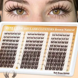 RITALASH 150PCS BLR102 Dark Brown Lash Clusters, Natural Wispy Eyelash Clusters D Curly Lashes Cluster 10-16mm Cluster Eyelash Extensions Individual Lashes for DIY