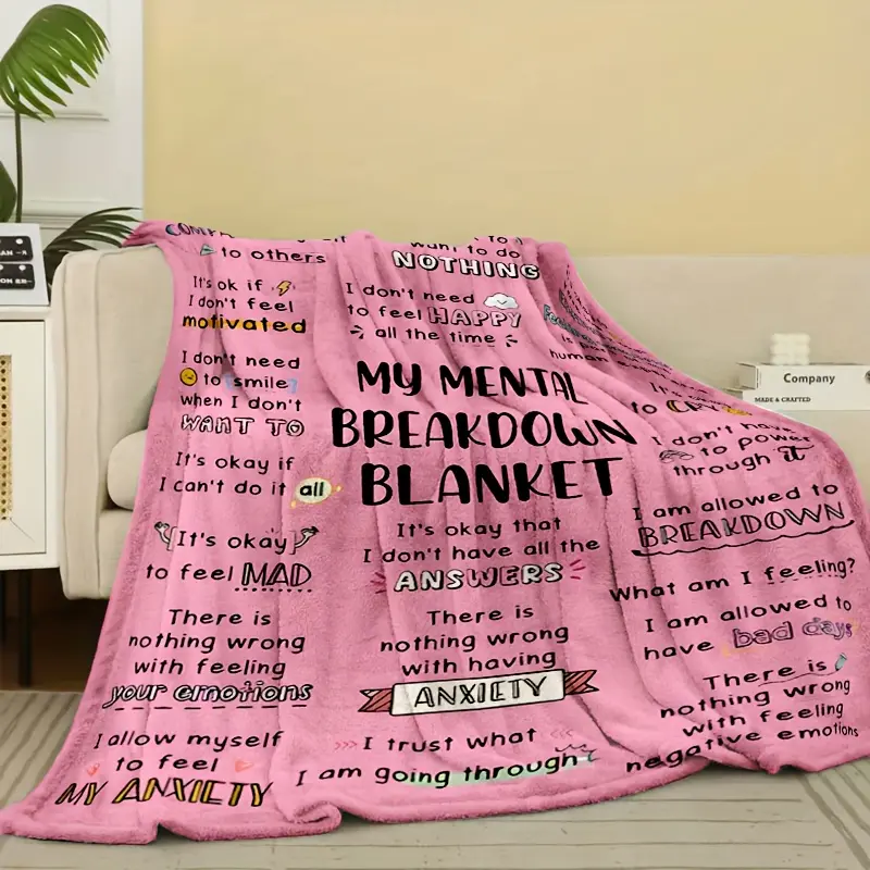Pink Modern Style Blanket, Gifts for Women Men - My Mental Breakdown Blanket - Women's Christmas/Birthday Gift, Mental Health/Gift for Her/Friend, Suitable for Home Decor Bed Blanket, Sofa Nap Blanket-280GSM
