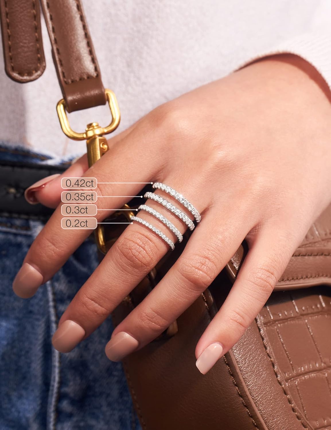 Moissanite Wedding Band Wedding Rings for Women 925 Sterling Silver Rings with 18K White Gold Plated Eternity Stackable Engagement Ring Anniversary Band Size 3.5-12