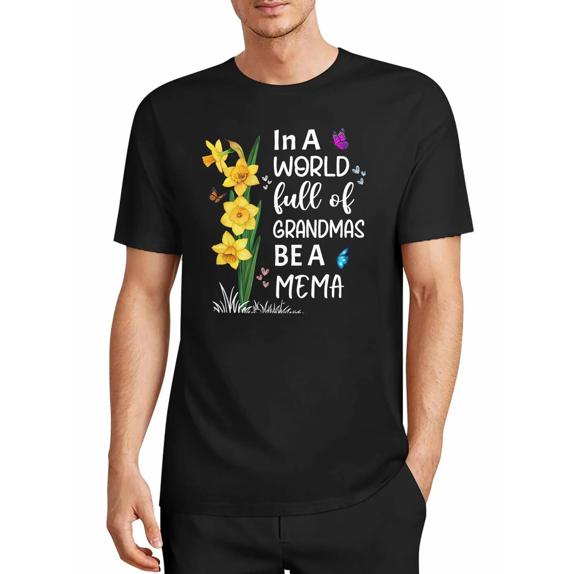 Men' Funny Mema Grandma Graphic T-Shirt - Vintage Humorous Slogan Tee Suitable for Year-Round Wear, Retro Casual Shirt with Mema, Hand Washable Round Neck Top for Everyday Outfits & Gifts for Grandpa