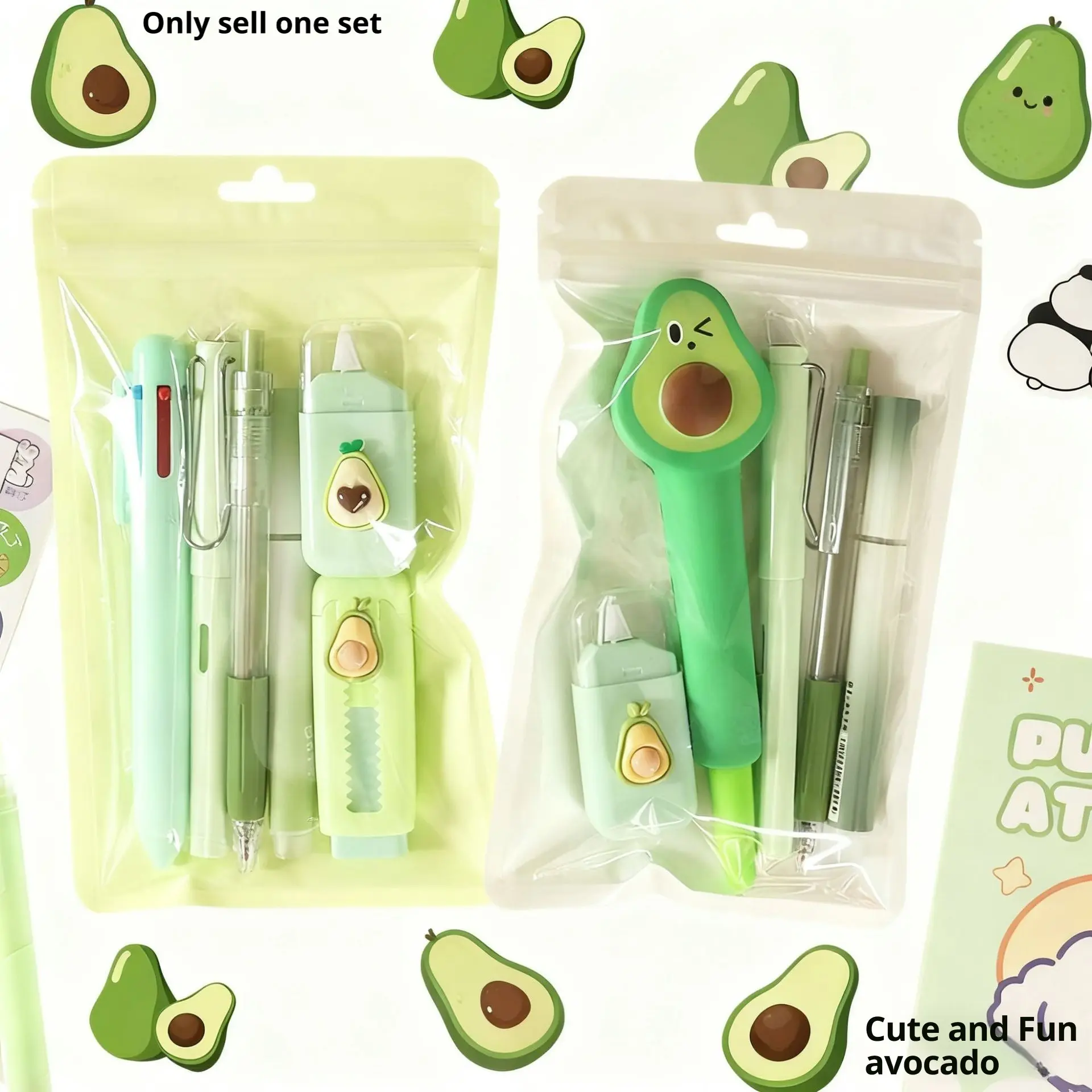 Avocado Stationery Set 5-Piece, Cute Affordable Student Supplies, Perfect School Classroom Gift, Ideal for Students