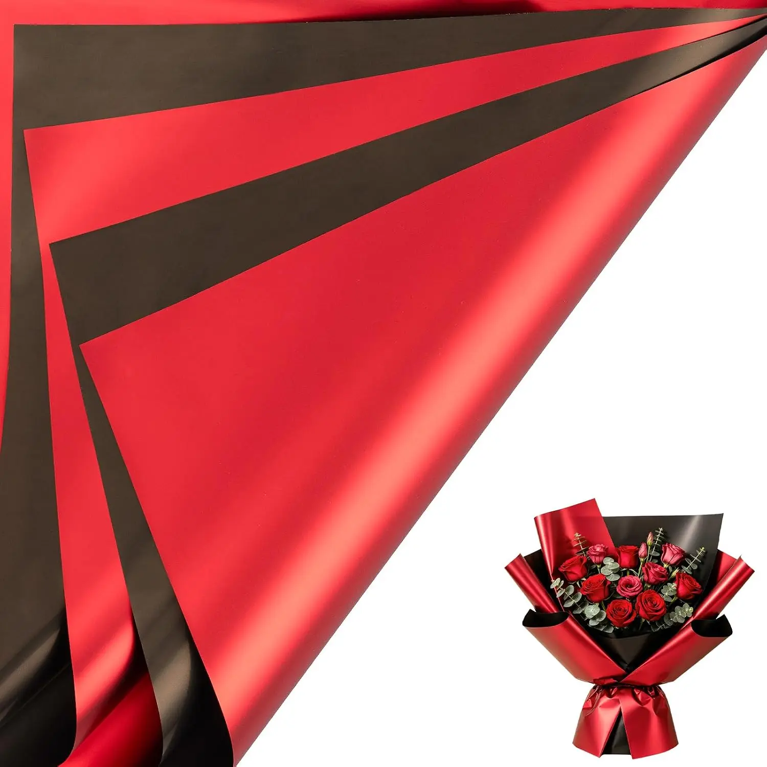 20 Sheets Matte Red Flower Wrapping Paper, Double Sided Matte Red & Black  Floral Bouquet Wrapping Paper, Florist Supplies Packaging for Holiday, Birthday, Valentine’s Day, DIY Craft