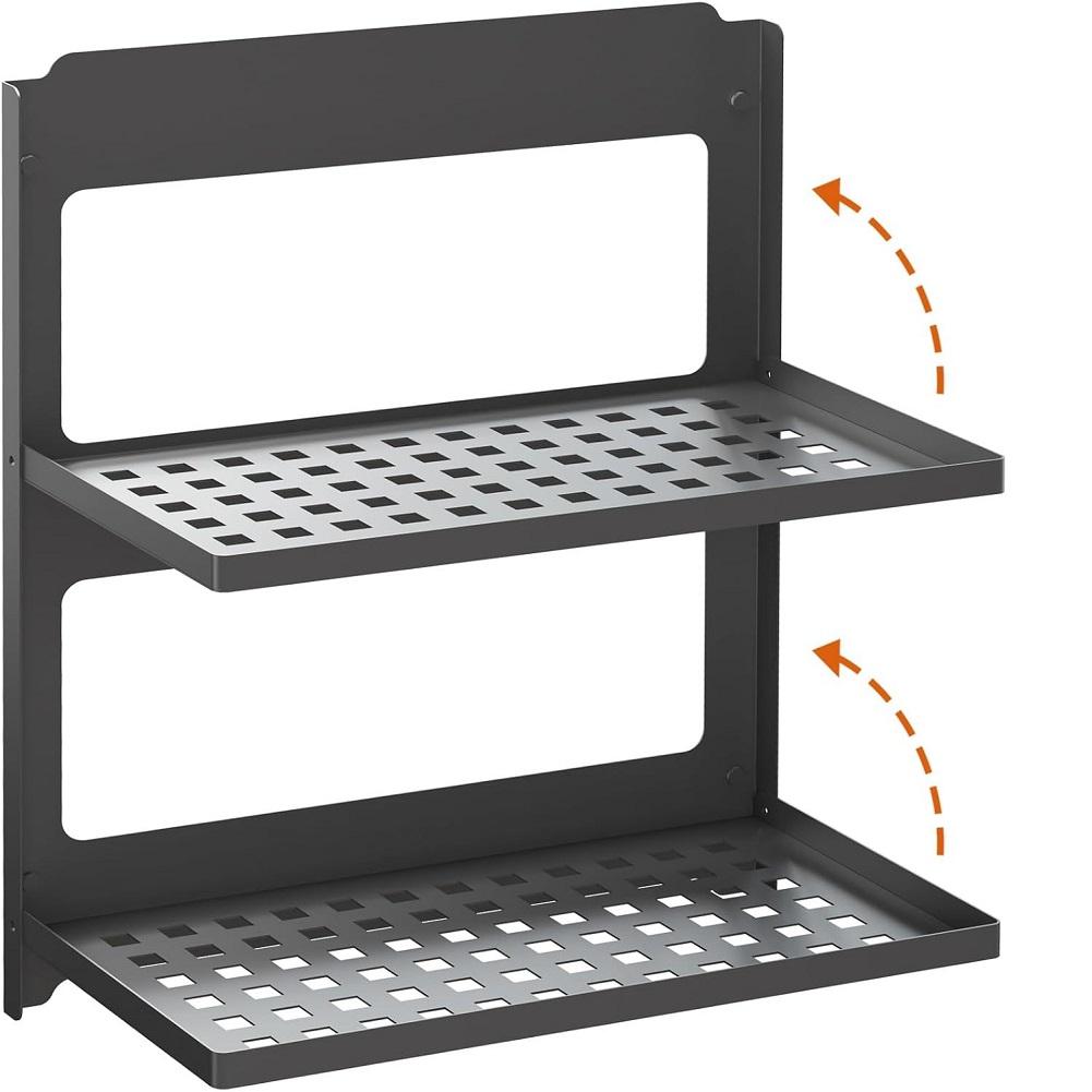 2-Tier Black Iron Floating Shelf Combined Metal Shower Shelf Rack Wall-Mounted Laundry Toilet Room Wall Organizer Stackable for Laundry Room Bathroom Utility RV