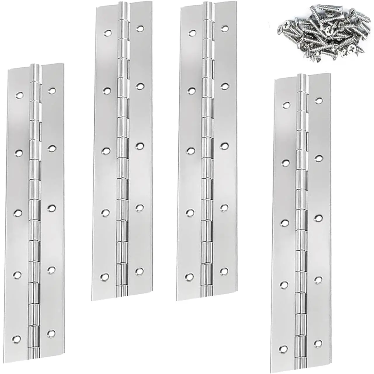 4PACK 10INCH  Continuous &Piano Hinge 0.05" Thickness/1.2" Open Width Heavy Duty Continuous Hinge with Holes for Cabinet Door Cases Woodworking Include Screws