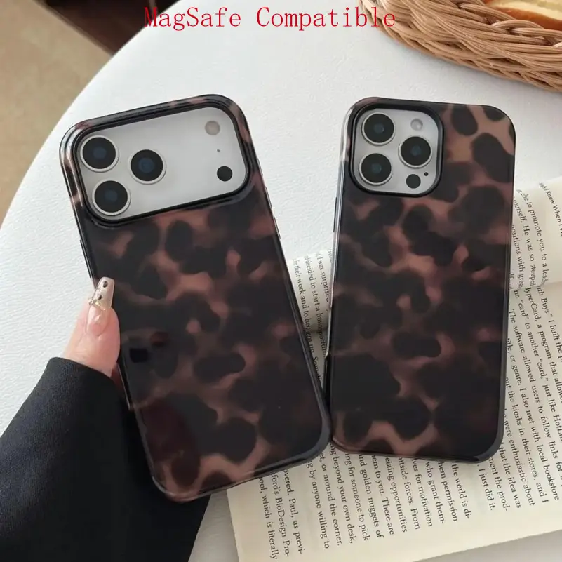 [MagSafe Compatible]Compatible with iPhone 17 Pro Max Case Tortoise Shell Phone Case for Women Girl Shockproof TPU and Hard PC Protective Cover - Amber Brown Leopard