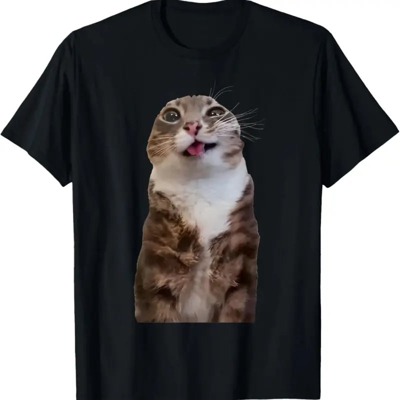 Funny Rigby Silly Cat Meme Cotton Casual Crewneck Sports Top, Breathable Daily Wear Tee for Men-Women