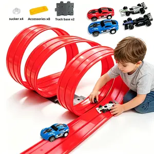 Bendable Racing Track Set, Includes 4 Cars & Suction Cups, Soft Flexible Track, Portable DIY Dual Tracks, Ages 3+, Birthday Gift