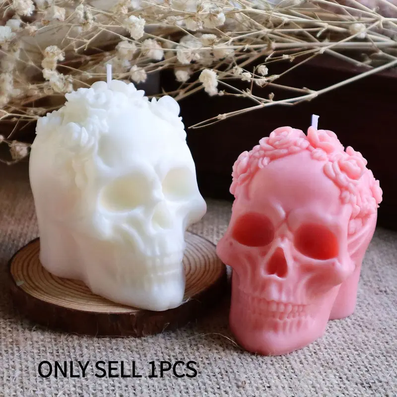 Gothic Skull Candle - Soy Wax Flame, Suitable For Interior Decoration, Day Of The Dead, Easter, Christmas - Party Table Centerpiece, Haunted House Atmosphere Decoration, Seasonal Home Embellishment, Decorative Candles, Event Theme Ornaments