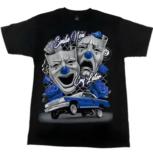 Blue Smile Now Cry Later Shirt, Full Color, Menswear Top, Womenswear Top Tshirt Casual.