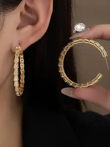 Luxury Zircon Earrings, Geometric C-Shaped Hoop Earrings, Full-Zircon Large Studs, Versatile Jewelry for Office and Parties