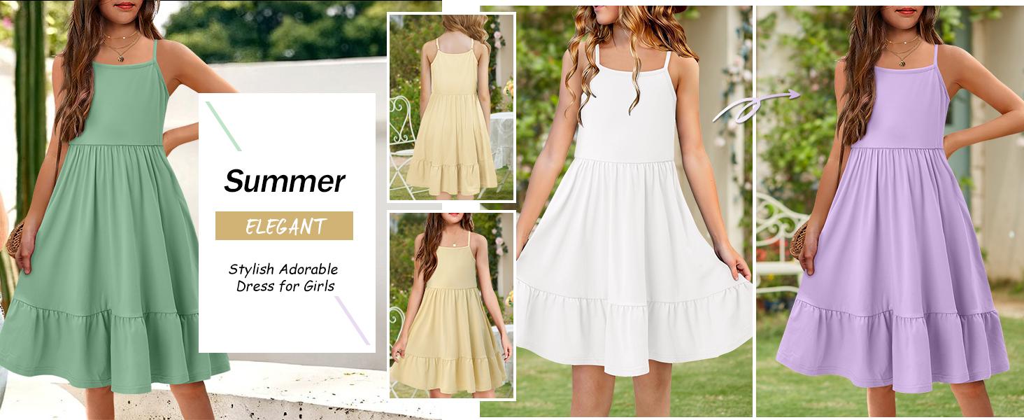 Girls Dress Casual Round Neck A Line Ruffle Sleeve Knee Length Dresses 4-13 Years