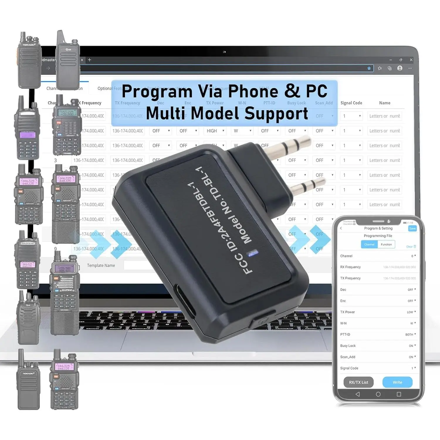 Ham Radio Wireless Programmer Adapter BL-1:APP & PC BT Programming| for BAOFENG Radio 5RM, UV5G Plus, GM-15 Pro, UV5R, PX-888S, GMRS FRS Radio, Replace Programming Cable,Fast Setup for Hiking