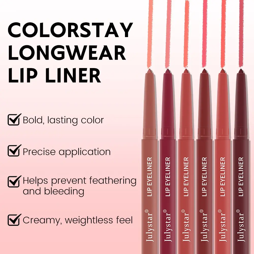 Julystar 6pcs Matte Lip Liner Set, Creamy Velvet Lip Pencil, Long-Wear Nude Shades, Precise Lip Contour Makeup Kit for Daily Use