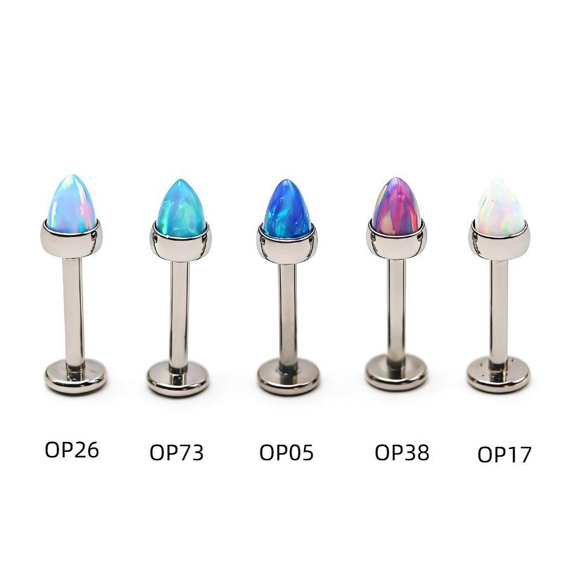 Spike Opal Piercing, F136 Titanium Internally Threaded, Nose Lip Cartilage Jewelry