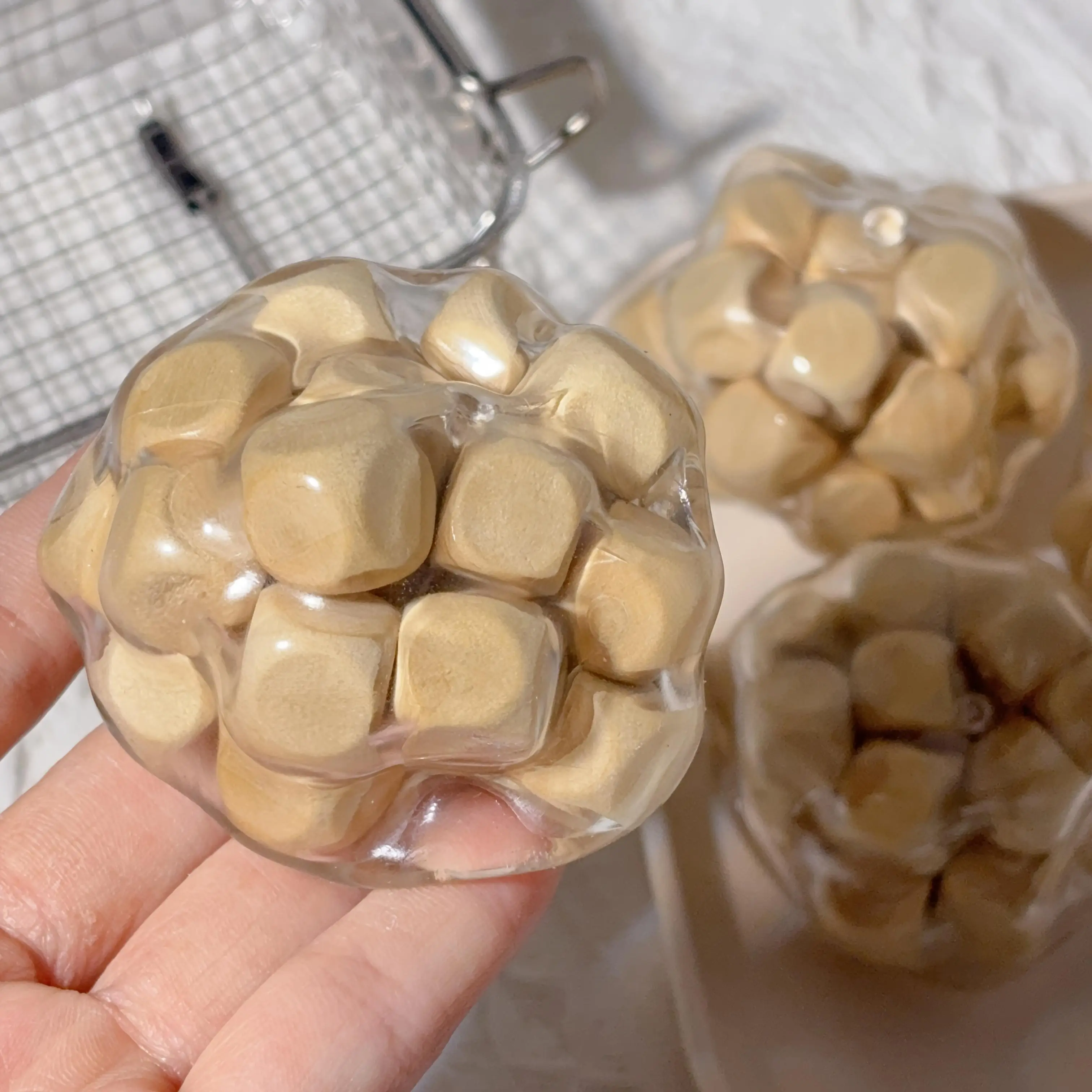 Portable Pocket Design: Tiny wooden squeeze ball is lightweight and easy to carry, ideal small decor to place beside your phone during selfie shooting
