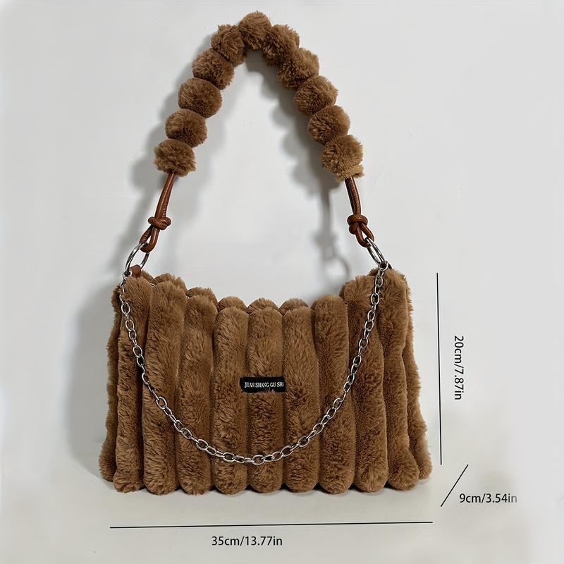 2025 Women's Lightweight Plush Faux Fur Crossbody Bag with Detachable Adjustable Chain Strap Large Capacity Zipper Closure Mixed Colors Caramel Versatile Shoulder Bag for Women Fashion Accessory Crossover Handbag Soft Texture Purse