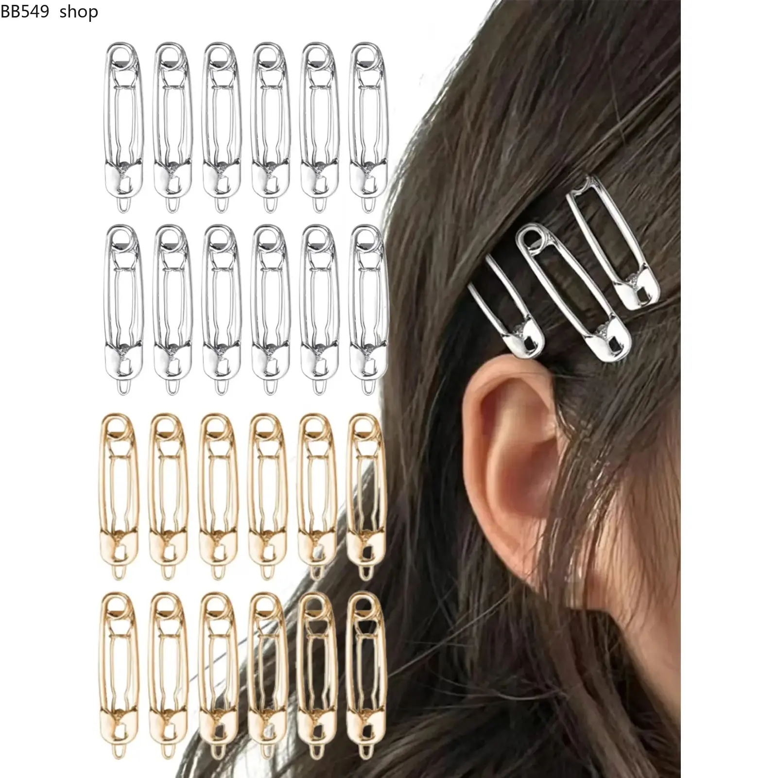 24 Pcs Hair Pins Hair Clips, Alloy Safety Pin Shape, Goth Hair Pins Set, Hairdressing Tool, Fashion Hair Accessories, Stylish and Durable Design, Hair Decor