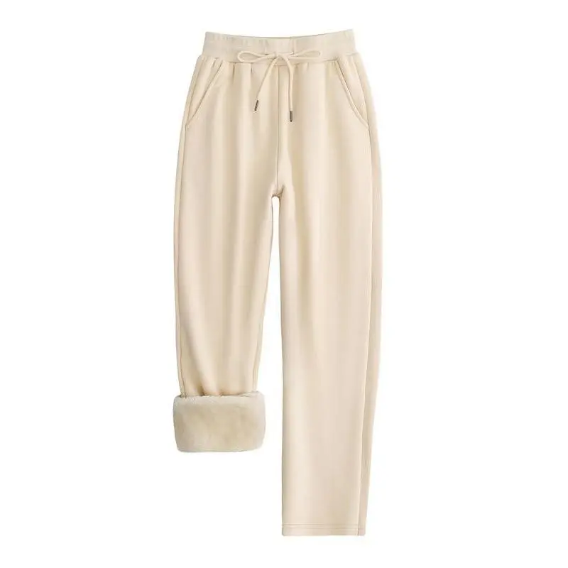 Women's Casual Straight Leg Fleece Lined Pants, Thickened Long Trousers for Fall & Winter, Daily Wear Fashion Sweatpants