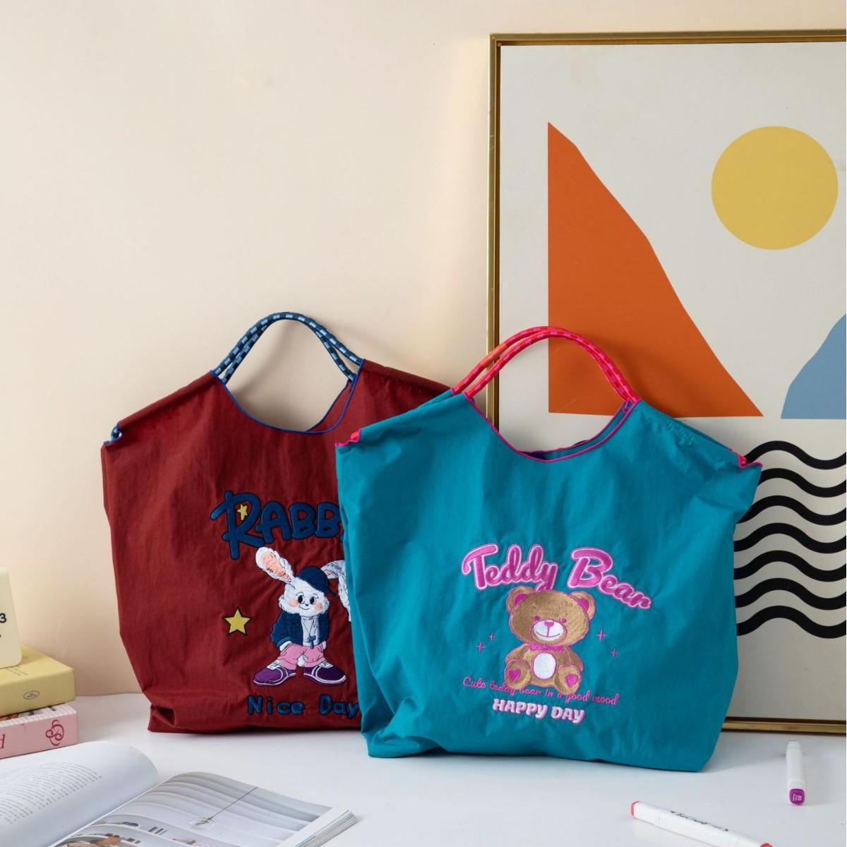 Summer New Canvas Bag for Women Ballchain Bag Single Shoulder Embroidered Handbag Large Capacity Niche Trend