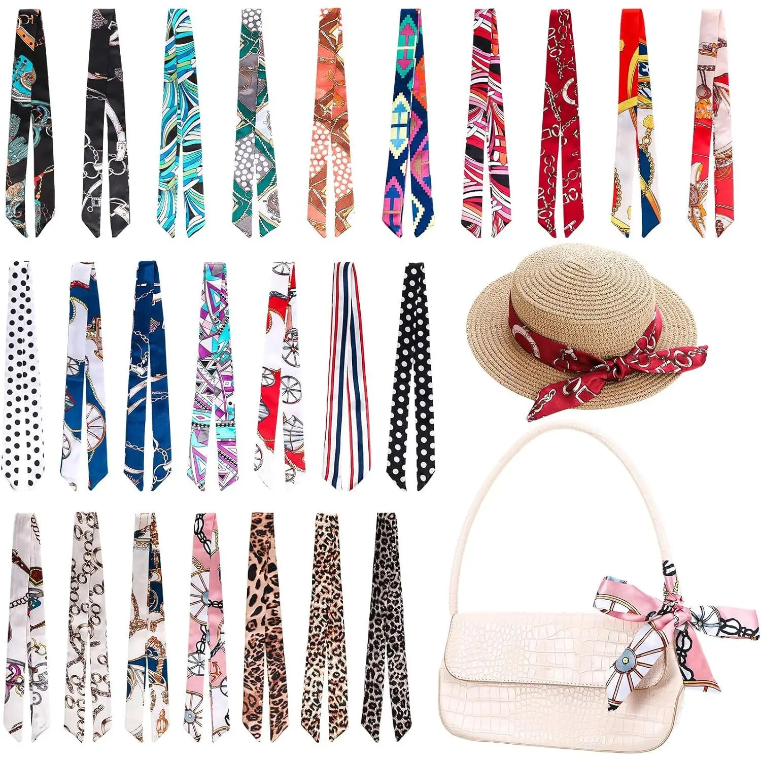 24 count Women Handbag  Scarf Band Narrow Hair Purse  Scarf Ribbon Satin  Neckerchief Silk