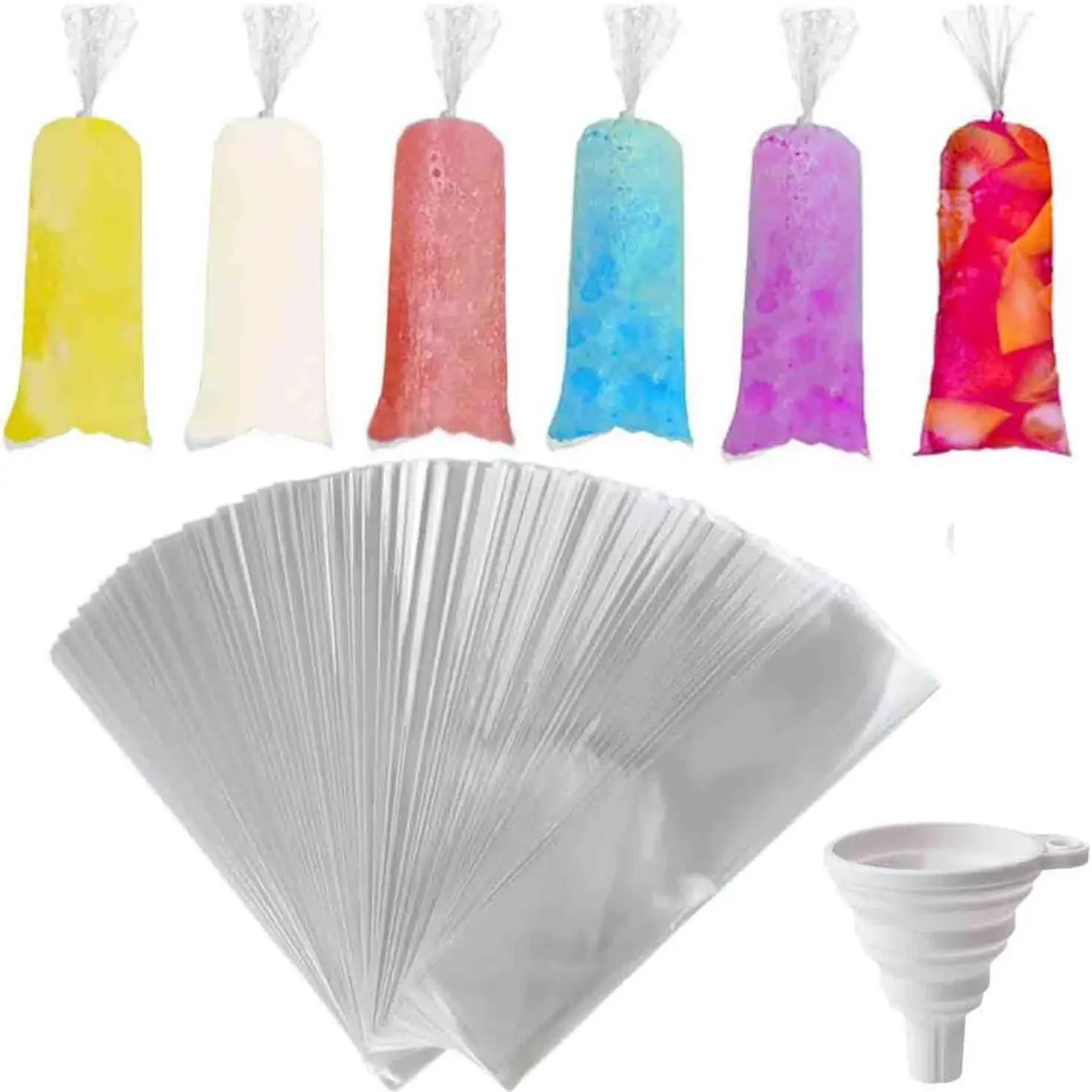 250 count Disposable Ice Lolly Molds – Plastic Freeze Pop Bags with  Funnel for Homemade Yogurt and Candy (3 x 10Inch)