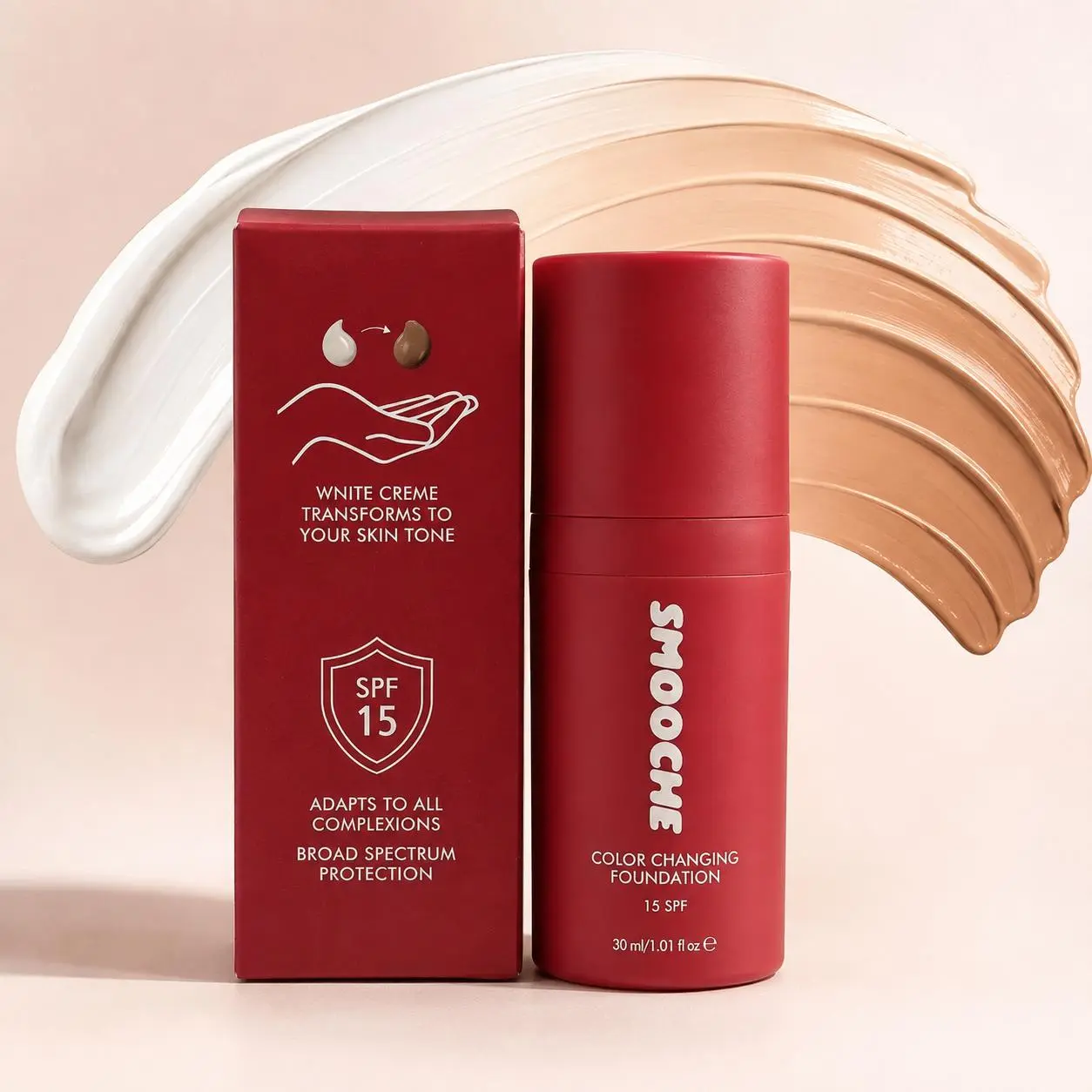 Color Changing Foundation by Smooche, Self-Adjusting Liquid Face Makeup with Color-Adapting Micro-Pigments, Natural-Looking Finish, Easy Blend, 30 mL
